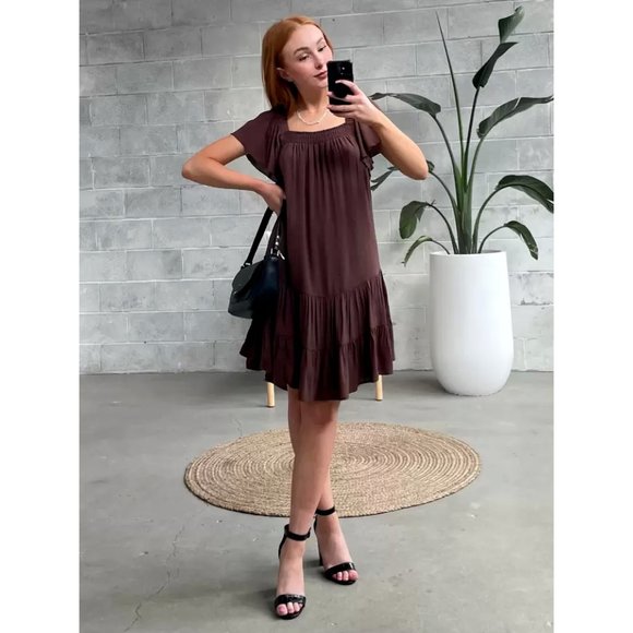 GENTLE FAWN | COFFEE TIERED SQUARE NECK DRESS - Picture 2 of 13